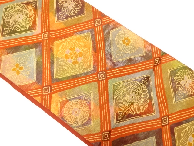 JAPANESE KIMONO / ANTIQUE FUKURO OBI / SILK / WOVEN FLOWER